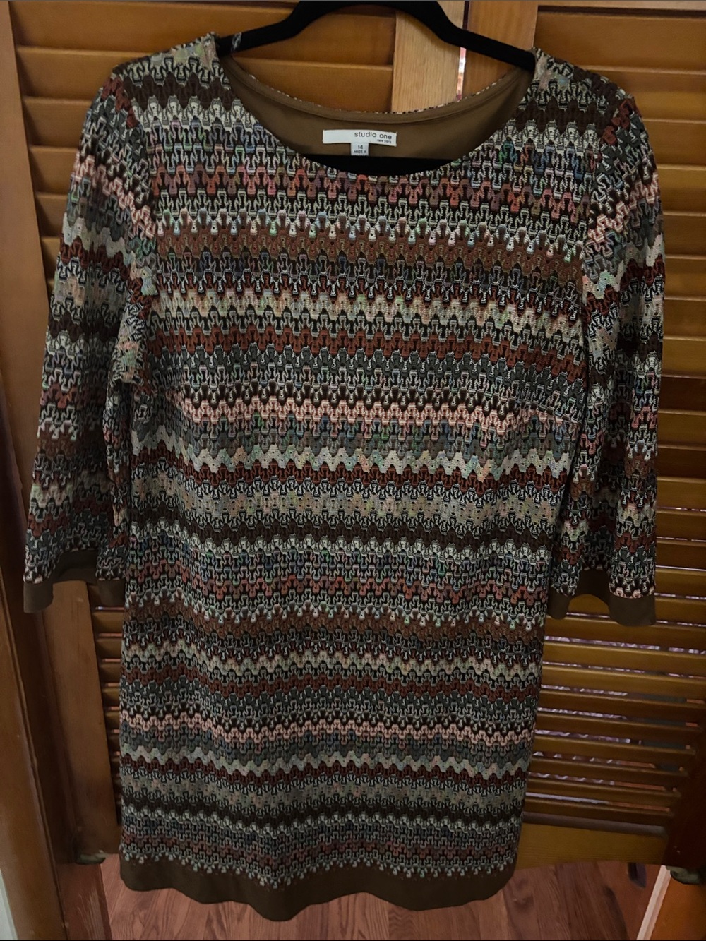Studio One Multicolor Olive Patterned Knit Dress